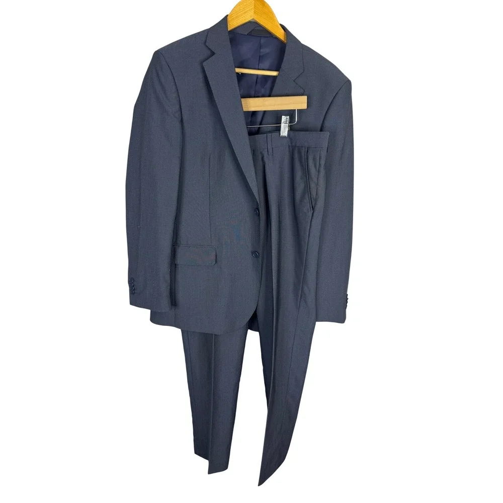 Geoffrey Beene Mens 40R Navy Blue 2 Piece Suit Blazer Pants 34X31